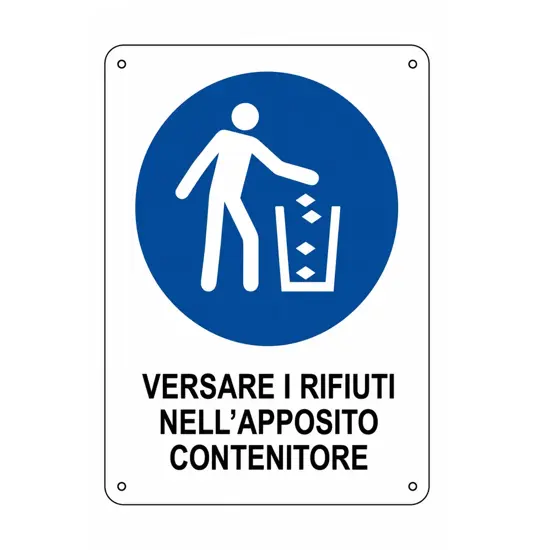 Cartello obbligo  versare i rifiuti nell' apposito contenitore