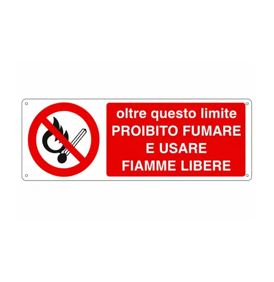 Cartello  oltre questo limite proibito fumare e usare fiamme libere