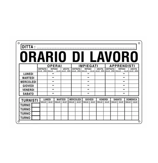 Cartello 'orario di lavoro"