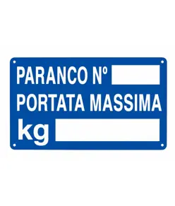Cartello 'paranco n° ___ portata massima kg