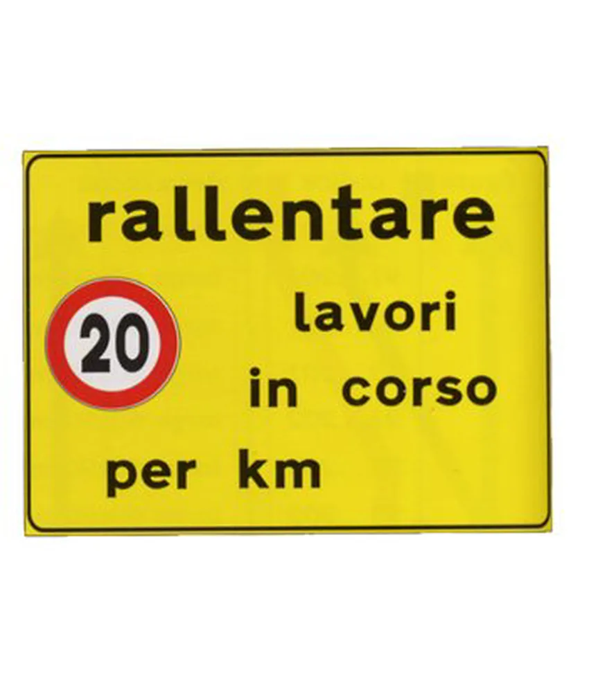 Cartello per cantieri temporanei con simbolo Rallentare lavori in corso per km, Per cantieri temporanei - formato rettangolare orizzontale - perso...