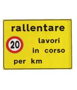 Cartello per cantieri temporanei con simbolo  Rallentare lavori in corso per km