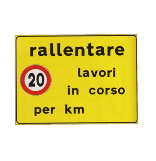 Cartello per cantieri temporanei con simbolo  Rallentare lavori in corso per km