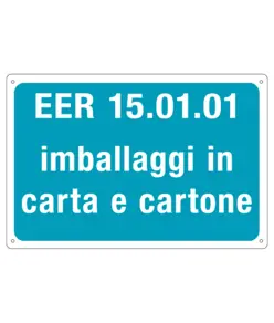 Cartello per rifiuti speciali 'EER 15. 01. 01 imballaggi in carta e cartone'