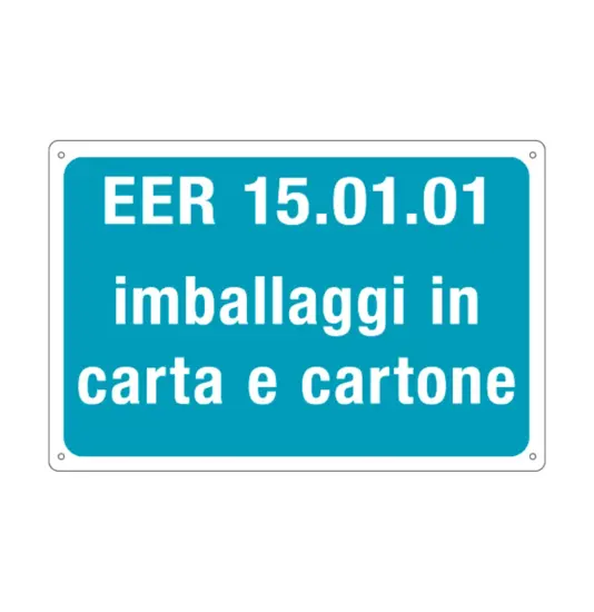 Cartello per rifiuti speciali 'EER 15. 01. 01 imballaggi in carta e cartone'