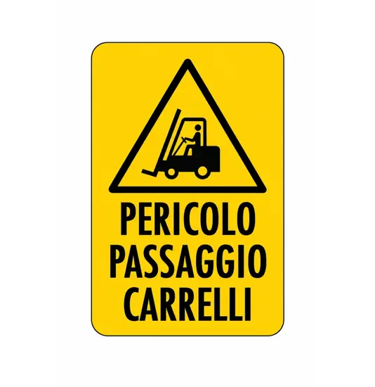 Cartello 'pericolo passaggio carrelli'
