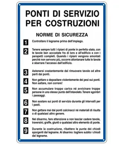 Cartello 'ponti di servizio per costruzioni norme di sicurezza'