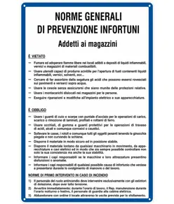 Cartello 'prevenzione infortuni addetti ai magazzini'