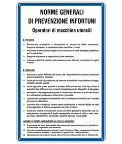 Cartello 'prevenzione infortuni operatori di macchine utensili'