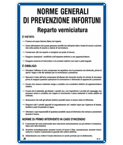 Cartello 'prevenzione infortuni reparto verniciatura'