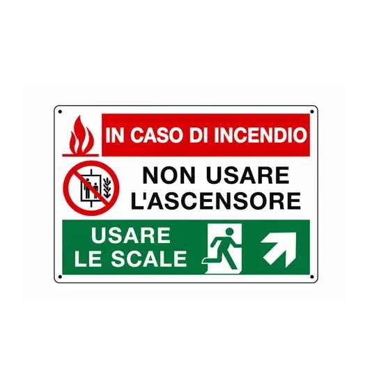 Cartello salita destra  'In caso di incendio non usare l'ascensore usare le scale'