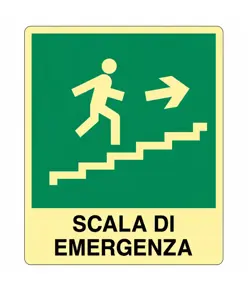 Cartello scala di emergenza a destra fotoluminescente