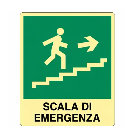 Cartello scala di emergenza a destra fotoluminescente