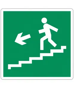 Cartello segnaletico 'Discesa scala di emergenza a sinistra'