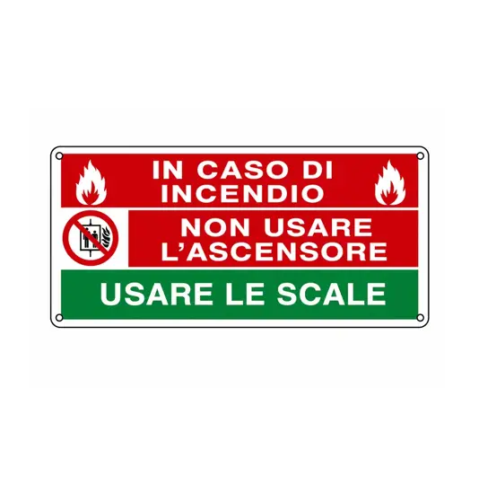 Cartello segnaletico  'In caso di incendio non usare l'ascensore usare le scale'