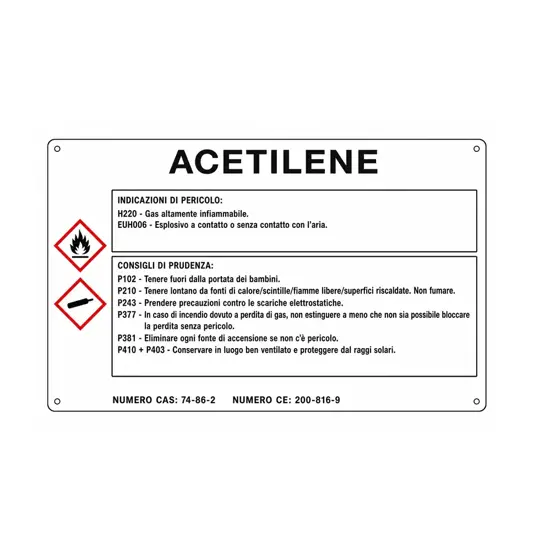Cartello sostanza pericolosa 'acetilene'