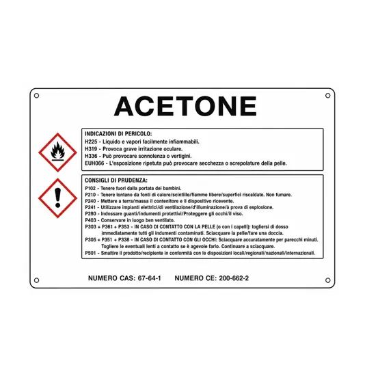 Cartello sostanza pericolosa 'acetone'