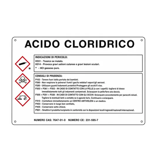 Cartello sostanza pericolosa 'acido cloridrico'