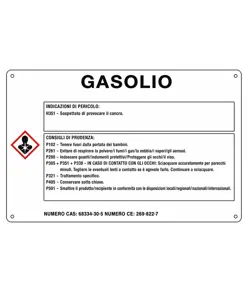 Cartello sostanza pericolosa 'gasolio'