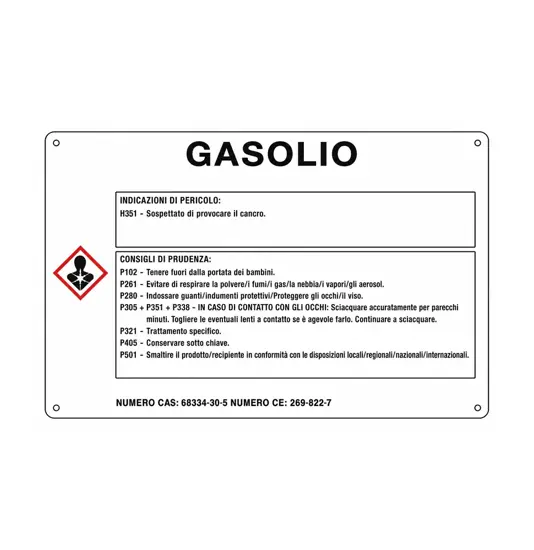 Cartello sostanza pericolosa 'gasolio'