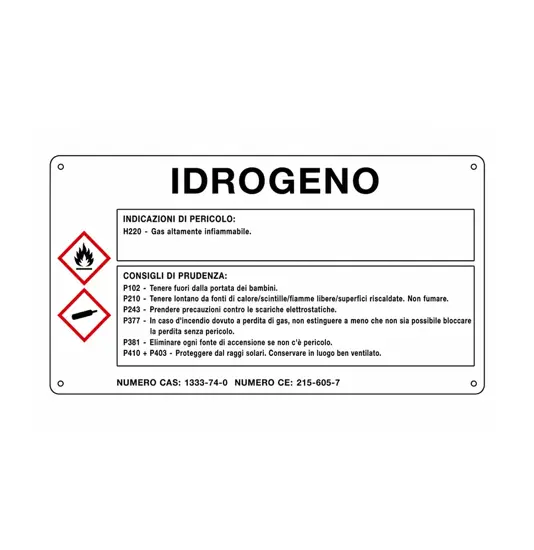 Cartello sostanza pericolosa 'idrogeno'