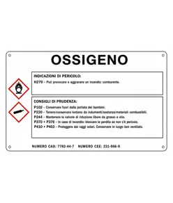Cartello sostanza pericolosa 'ossigeno'