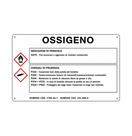 Cartello sostanza pericolosa 'ossigeno'