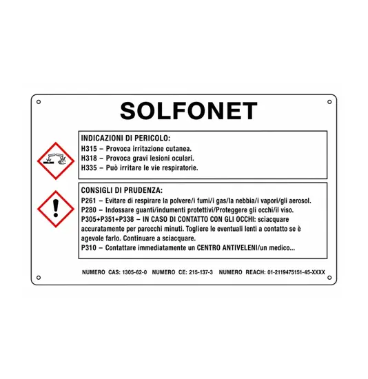Cartello sostanza pericolosa 'solfonet'