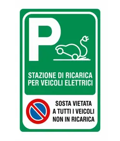 Cartello 'stazione di ricarica veicoli elettrici con divieto di sosta'