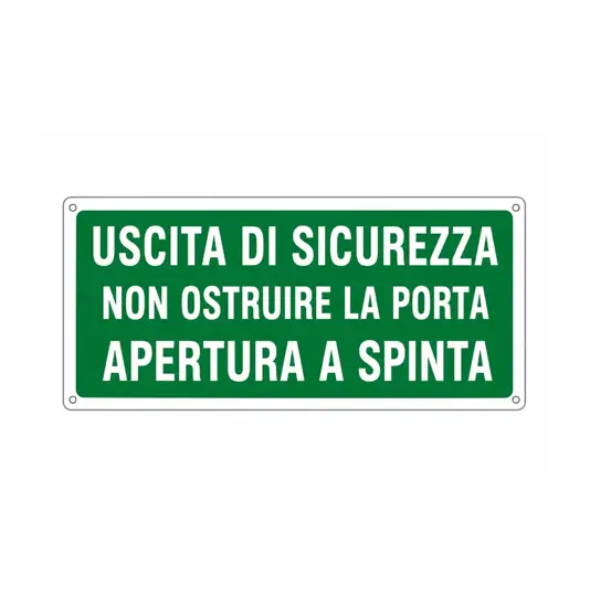 Cartello 'uscita di sicurezza non ostruire la porta apertura a spinta'