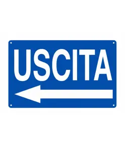 Cartello 'uscita' in alluminio freccia a sinistra