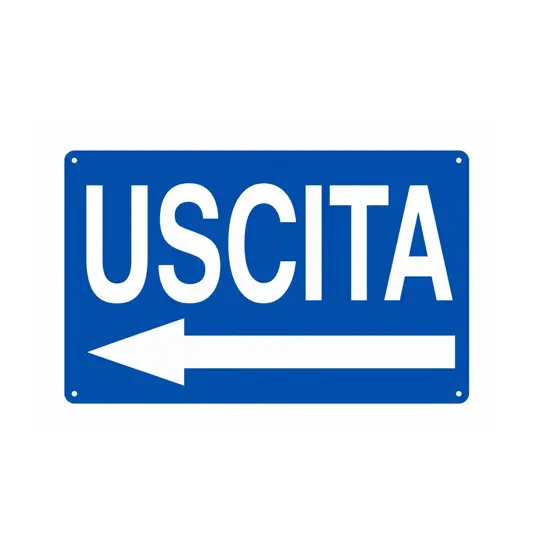 Cartello 'uscita' in alluminio freccia a sinistra
