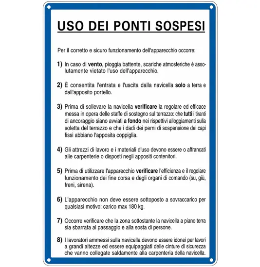 Cartello 'uso dei ponti sospesi'