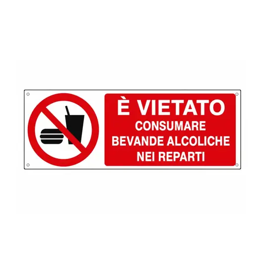 Cartello vietato  consumare bevande alcoliche nei reparti