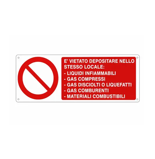 Cartello vietato  depositare nello stesso locale: liquidi infiammabili