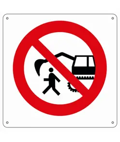 Cartello vietato  fermarsi/passare nel raggio dell' escavatore