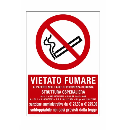 Cartello vietato  fumare all'aperto nelle aree di pertinenza di questa