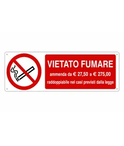 Cartello vietato fumare con sanzioni