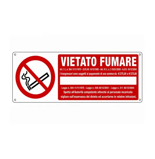 Cartello vietato  fumare i trasgressori sono soggetti al pagamento