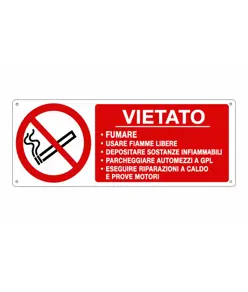 Cartello vietato  fumare, usare fiamme libere, depositare sostanze