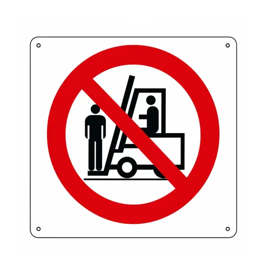 Cartello vietato  salire sulle forche dei carrelli elevatori