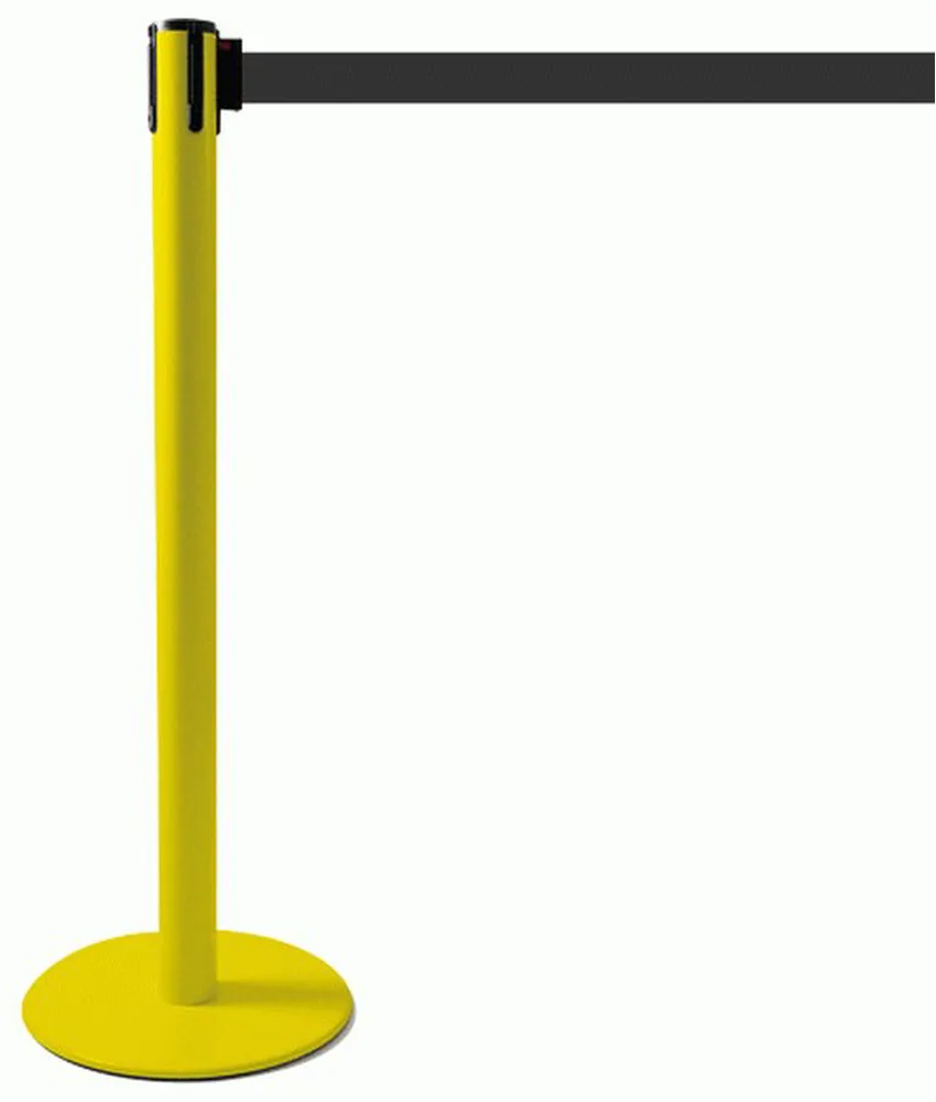 Colonnina tendinastro gialla, Nastro retrattile da 3 mt - design elegante - nastro disponibile in vari colori - per gestione file in uffici, fiere,...