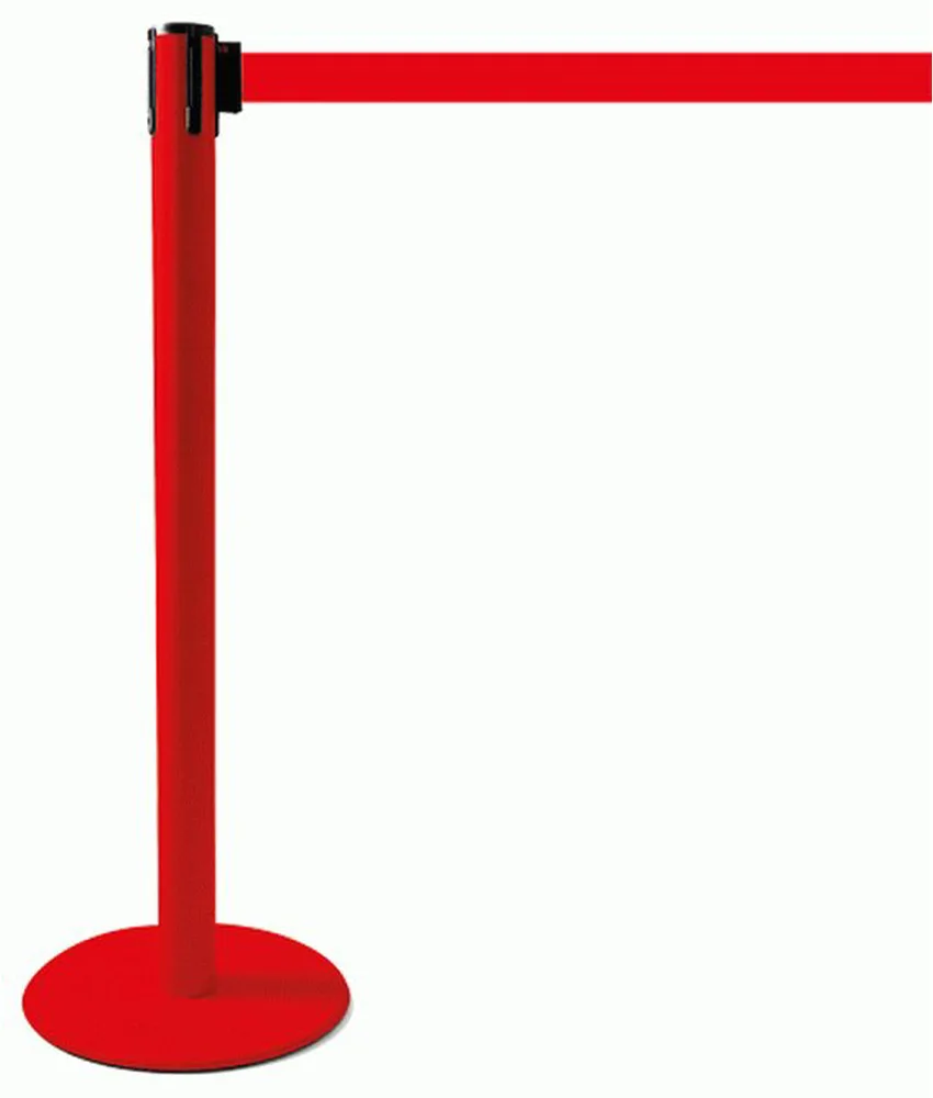Colonnina tendinastro rossa Plus, Nastro retrattile da 3 mt - base piatta - per fiere, manifestazioni o separazione file in uffici, negozi, ecc