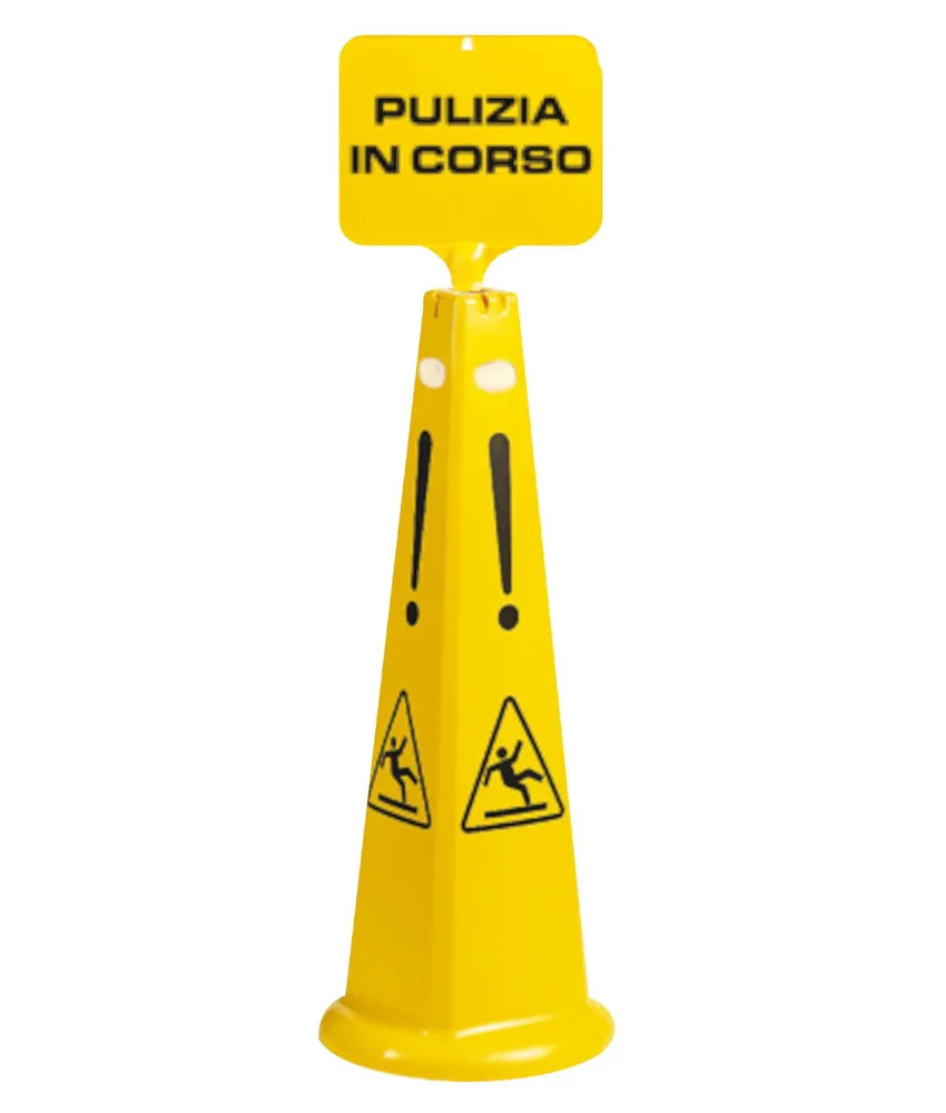 Cono segnaletico da pavimento abbinabile a catena o cartello, altezza 93 cm - foro per aggancio catene