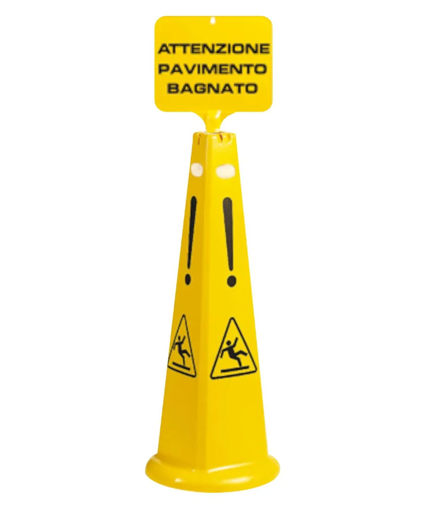 Cono segnaletico da pavimento abbinabile a catena o cartello, altezza 93 cm - foro per aggancio catene