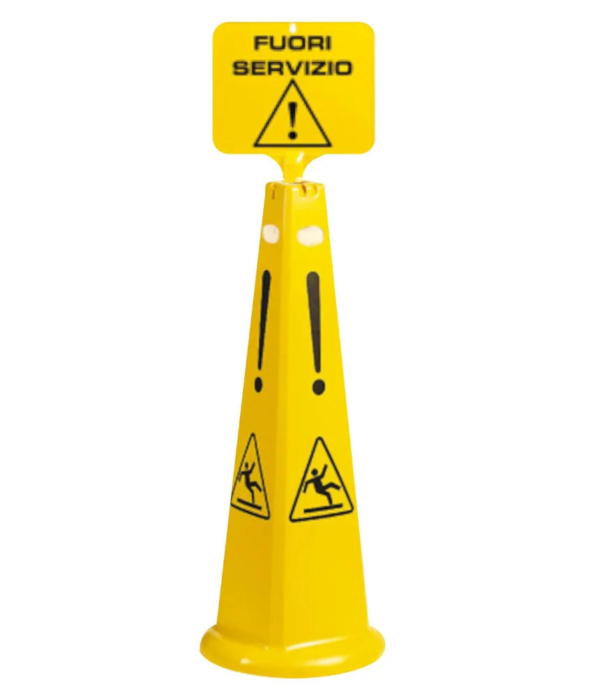 Cono segnaletico da pavimento abbinabile a catena o cartello, altezza 93 cm - foro per aggancio catene