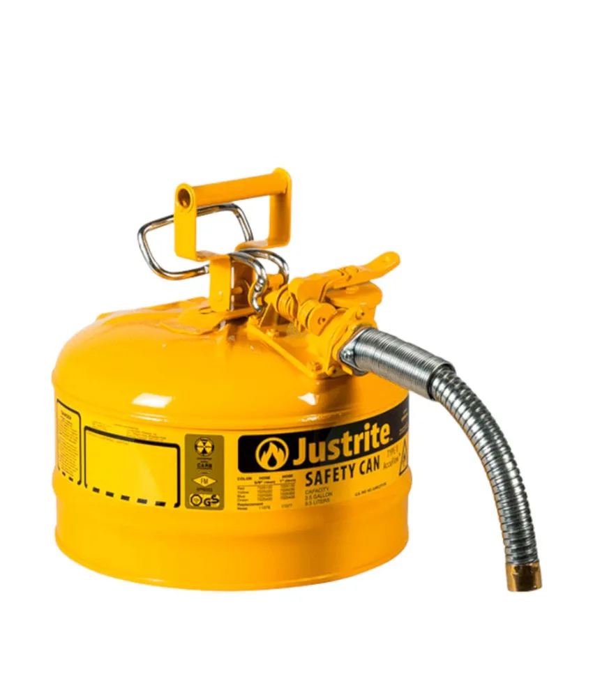 Contenitore con maniglia oscillante Justrite, tipo 2 - con tubo di versamento flessibile