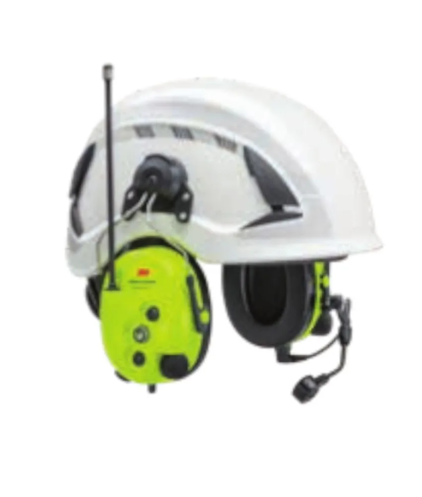 Cuffia con radio a due vie analogica pre-programmata 3M PELTOR LiteCom Plus, IP54 in uso - microfono impermeabile