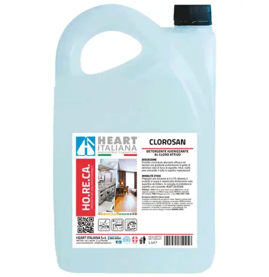 Detergente igienizzante con risciacquo a base di cloro attivo, incolore e profumato