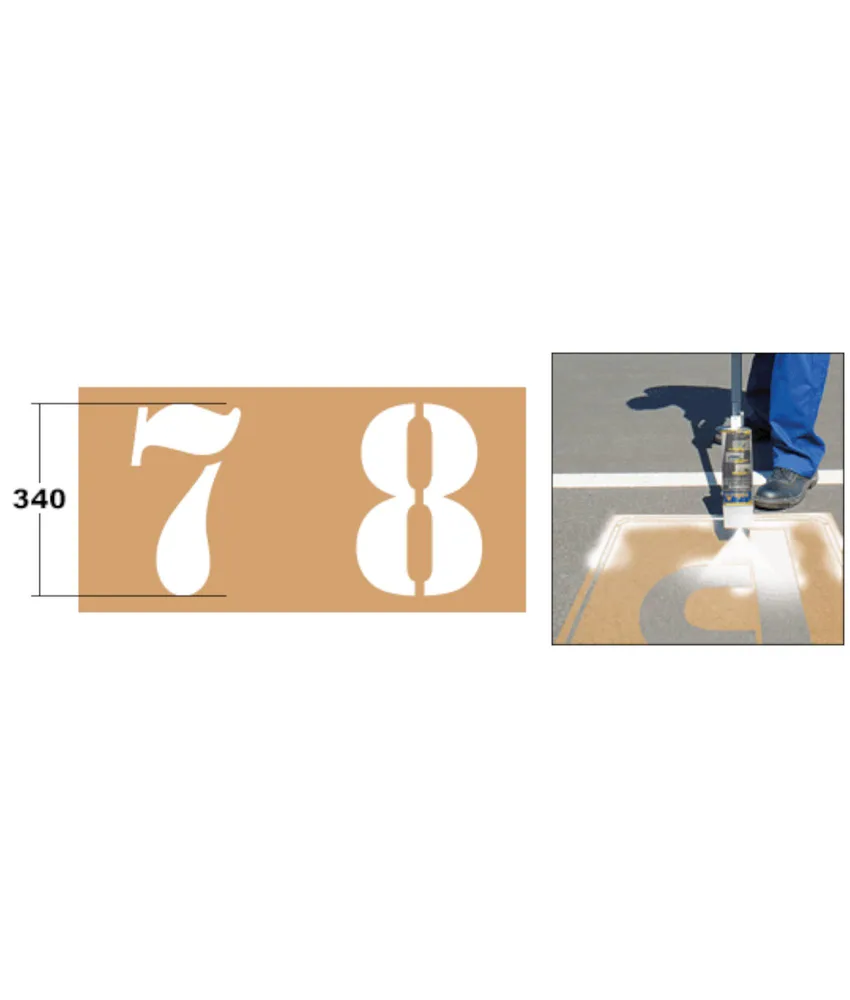 Dima in cartone riutilizzabile simboli 7 e 8, Per marcatura a vernice spray su pavimento - numeri 7 e 8